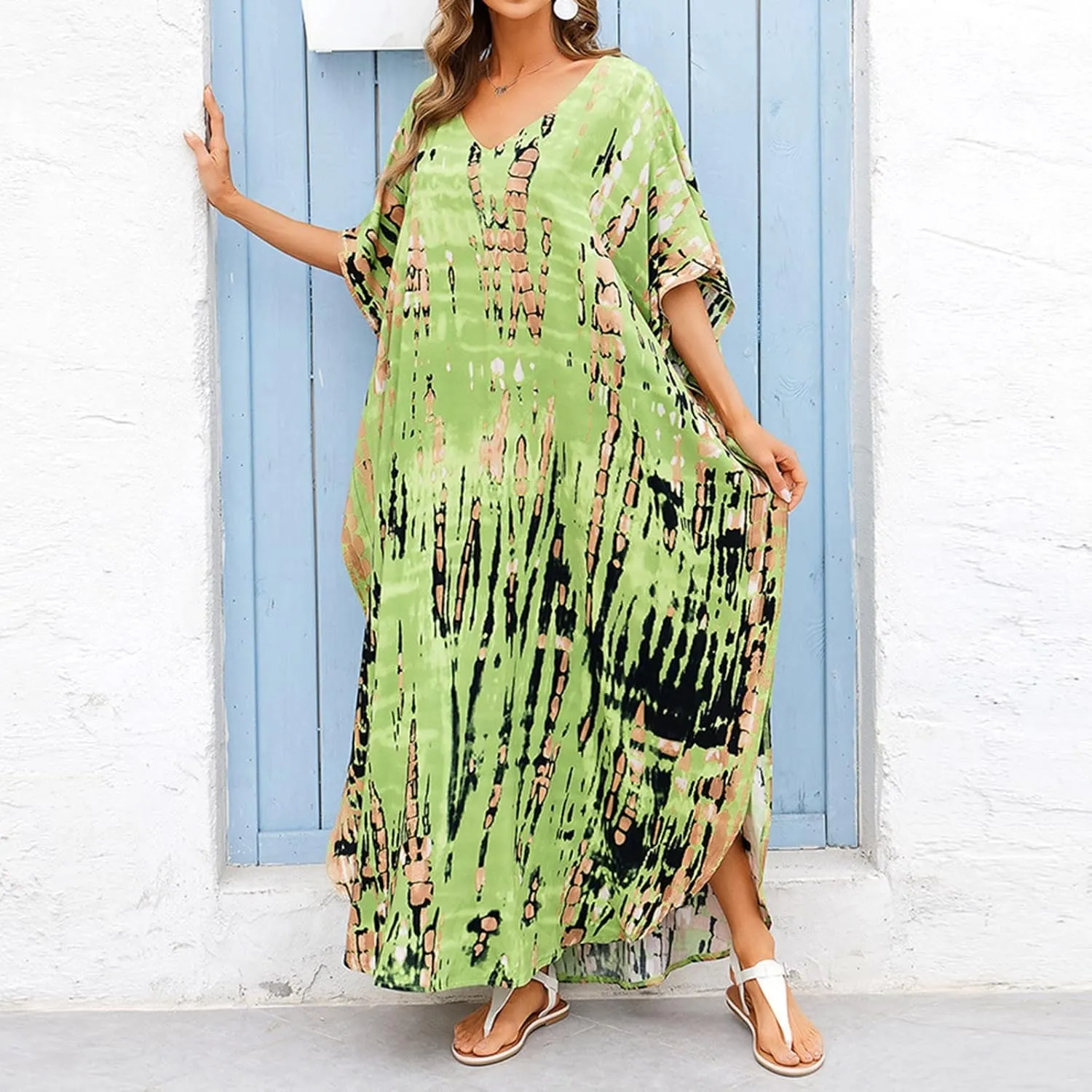 Kaftan Dresses for Women Plus Size Bathing Suit Cover up Vneck Batwing Dress Loose fit Moroccan Caftan mumu Dresses Amethyst