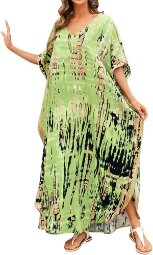 Kaftan Dresses for Women Plus Size Bathing Suit Cover up Vneck Batwing Dress Loose fit Moroccan Caftan mumu Dresses Amethyst