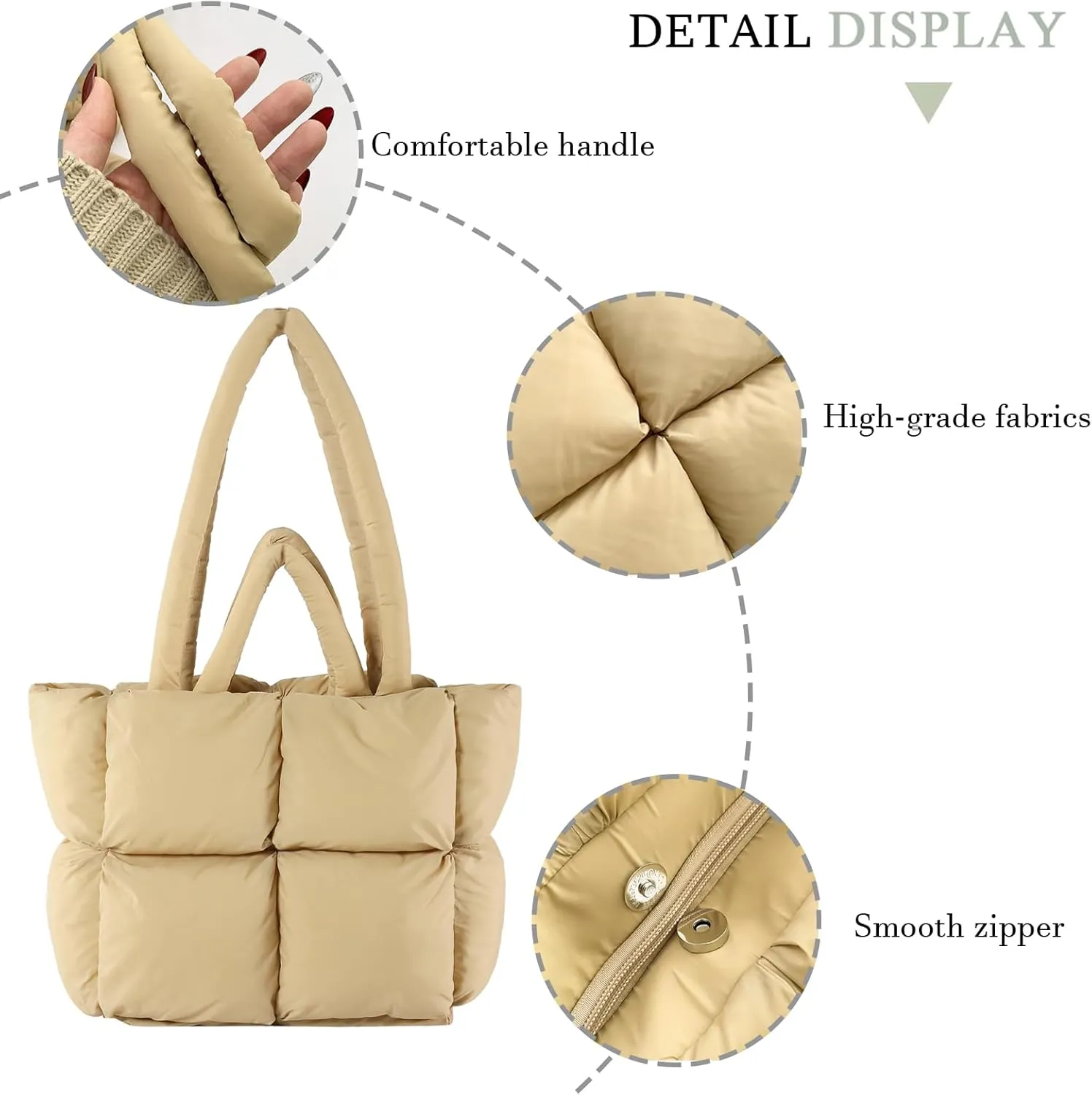 KARRESLY Quilted Puffer Hobo Bag for Women Carryall Lightweight Tote Bag with Zipper Quilted Padding Shoulder Bag