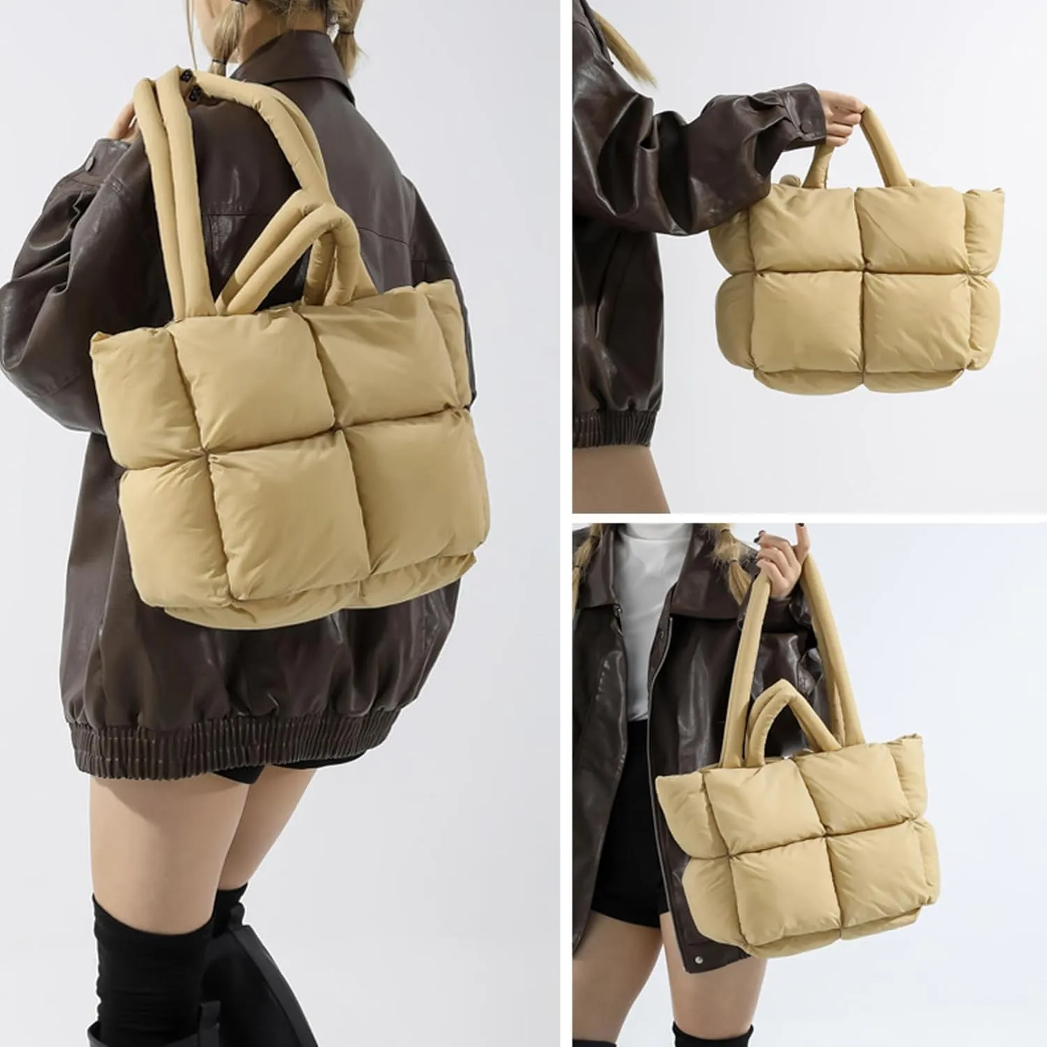 KARRESLY Quilted Puffer Hobo Bag for Women Carryall Lightweight Tote Bag with Zipper Quilted Padding Shoulder Bag