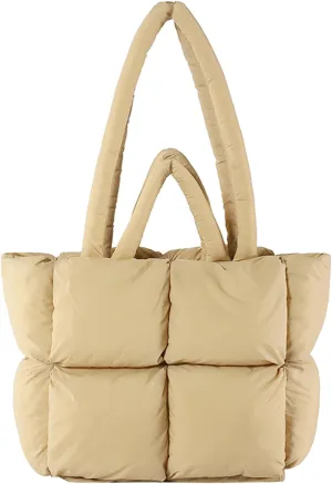 KARRESLY Quilted Puffer Hobo Bag for Women Carryall Lightweight Tote Bag with Zipper Quilted Padding Shoulder Bag