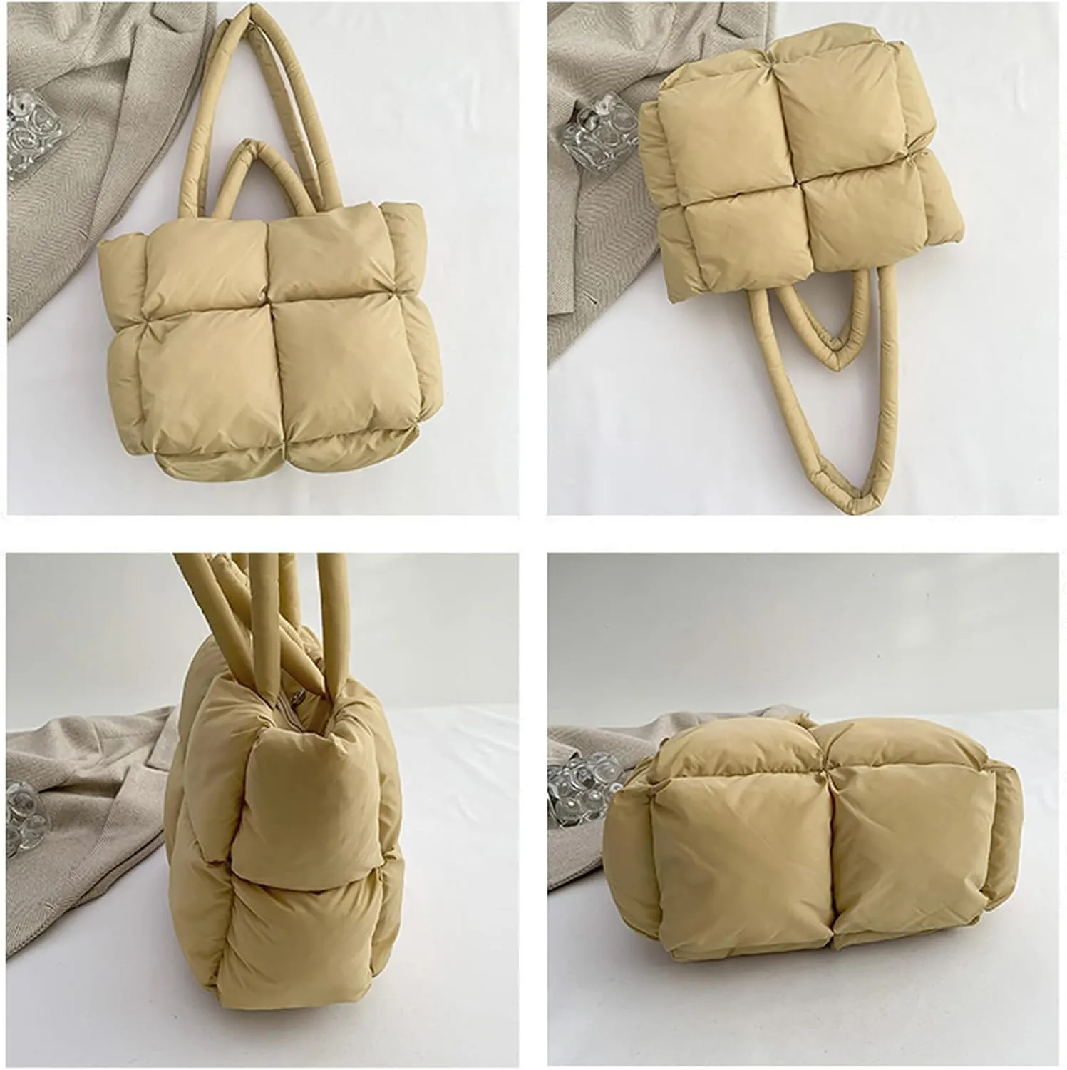 KARRESLY Quilted Puffer Hobo Bag for Women Carryall Lightweight Tote Bag with Zipper Quilted Padding Shoulder Bag