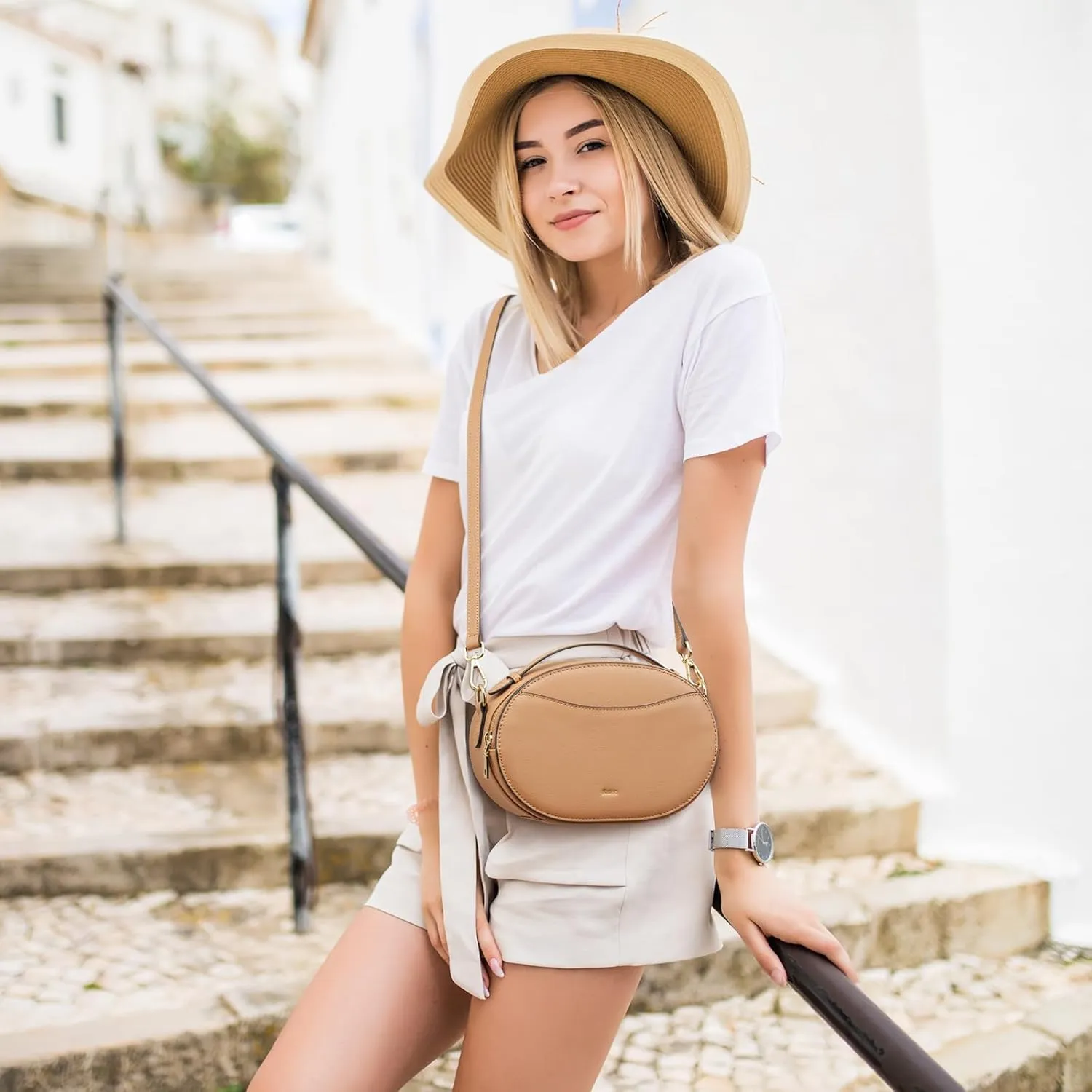 Kattee Crossbody Leather Bags for Women, Small Genuine Leather Cross Body Shoulder Bag for Woman Trendy Purse with Top Handle