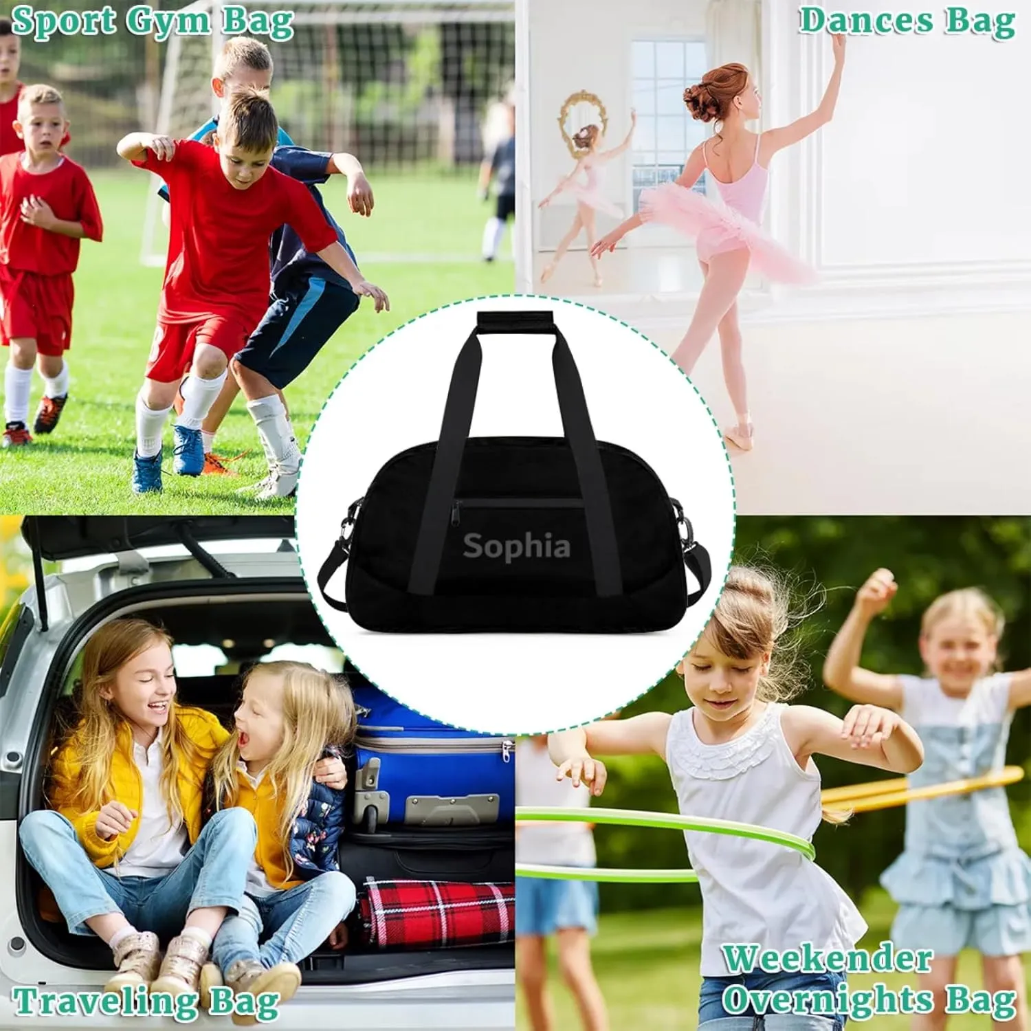 Kids-Duffel-Bag Small Dance-Bag for Girls Custom Gymnastics Bag for Boys Girls Kids Black