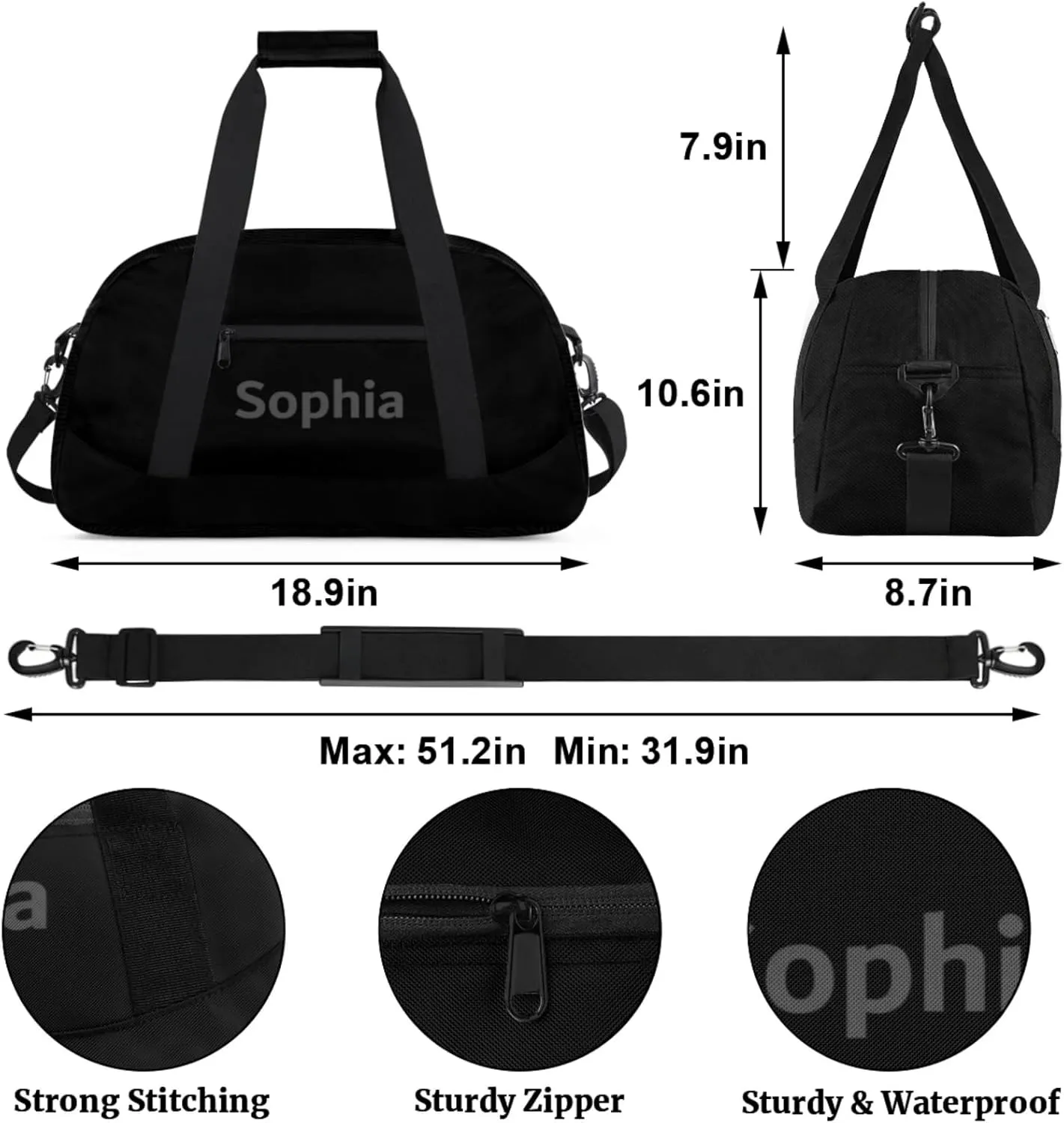 Kids-Duffel-Bag Small Dance-Bag for Girls Custom Gymnastics Bag for Boys Girls Kids Black