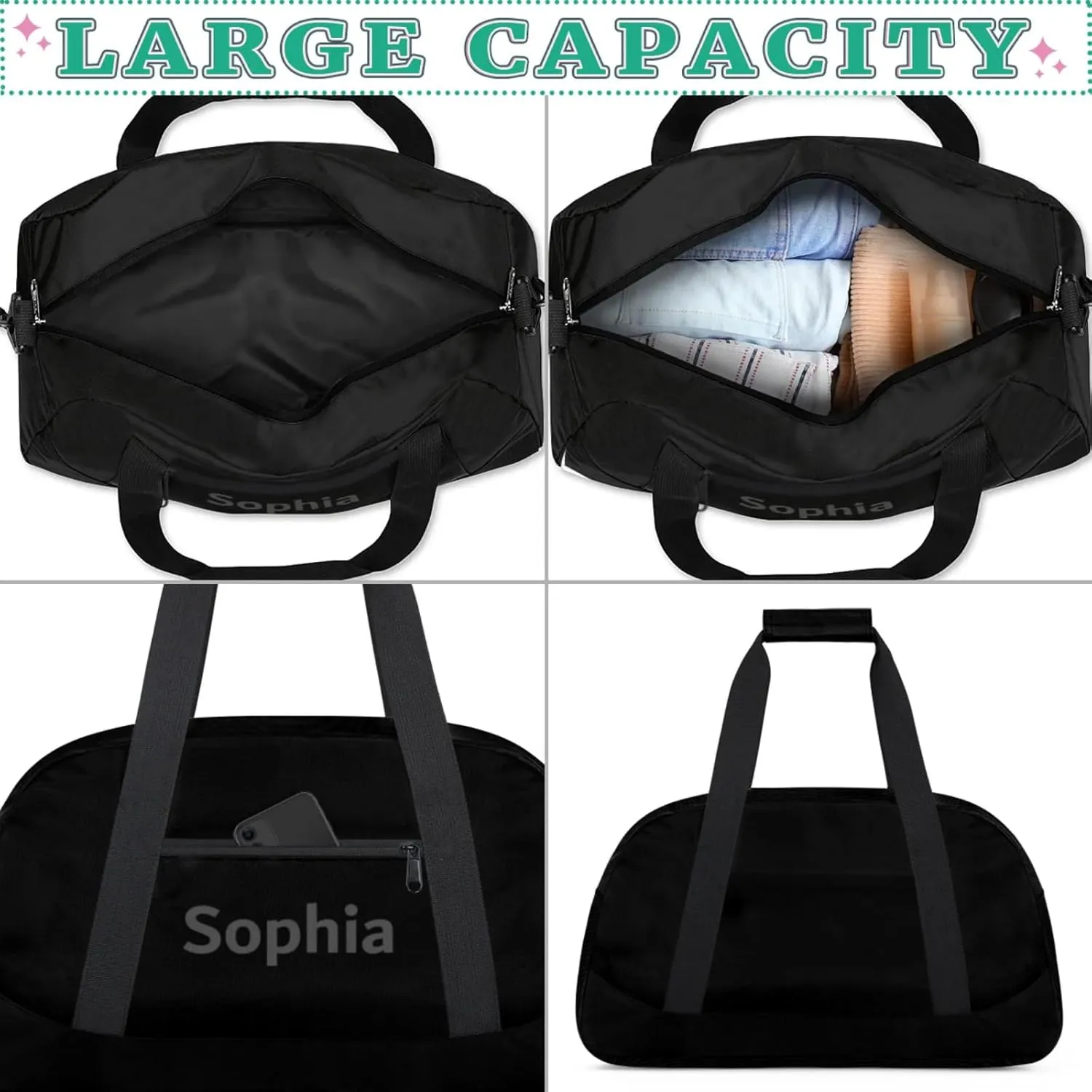 Kids-Duffel-Bag Small Dance-Bag for Girls Custom Gymnastics Bag for Boys Girls Kids Black