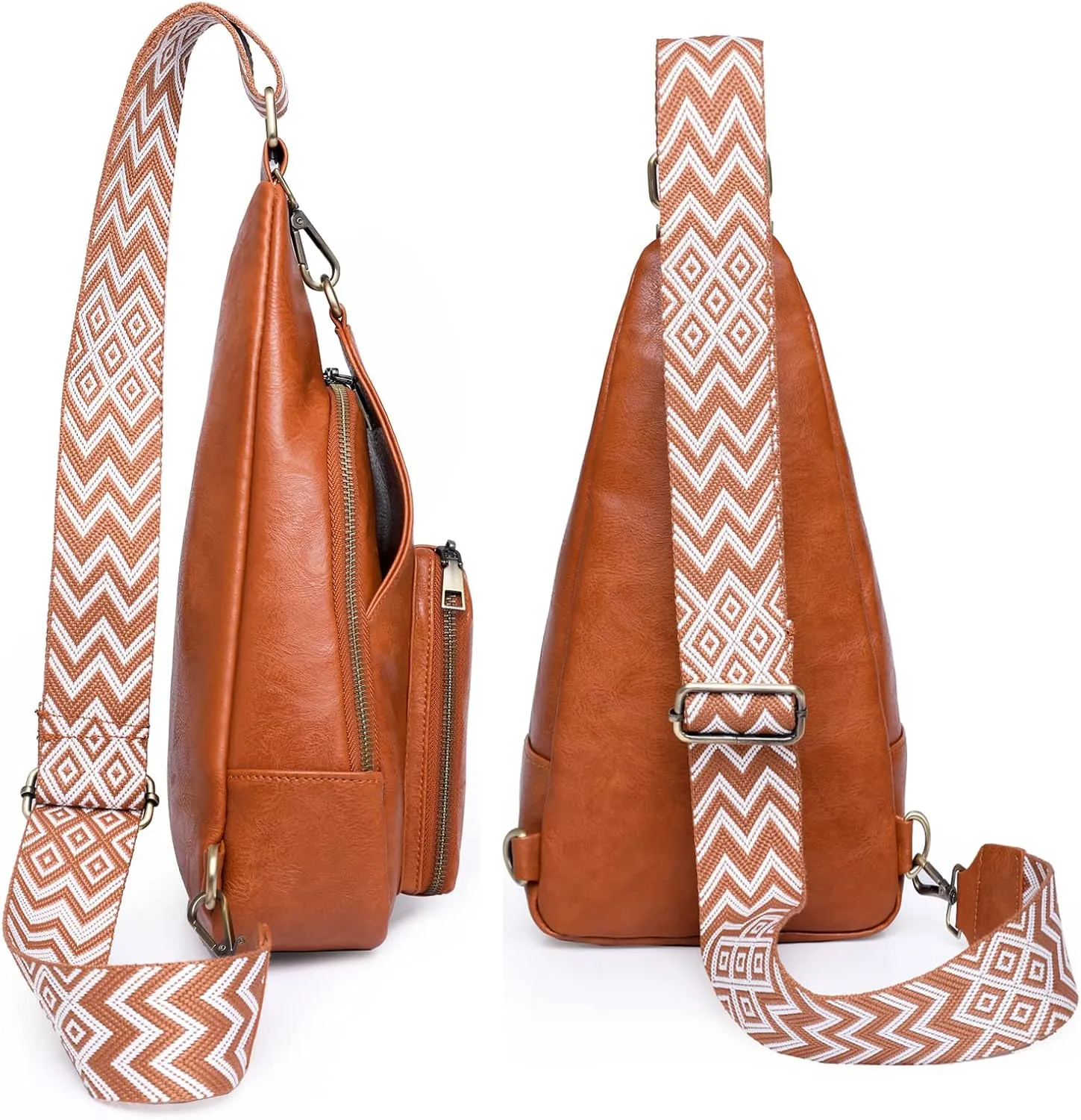 KlaOYer Sling Leather Bags For Women Crossbody Small Fanny Pack Purses Chest Bags With Guitar Strap For Gril Lady