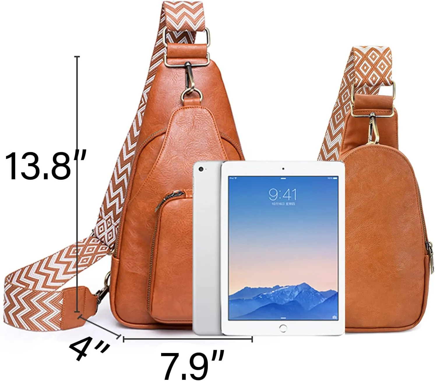 KlaOYer Sling Leather Bags For Women Crossbody Small Fanny Pack Purses Chest Bags With Guitar Strap For Gril Lady