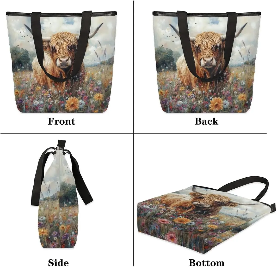 KOBLEN Canvas Tote Bag Reusable Grocery Bags Travel Storage Handbag with Zipper