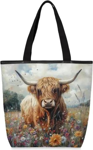 KOBLEN Canvas Tote Bag Reusable Grocery Bags Travel Storage Handbag with Zipper