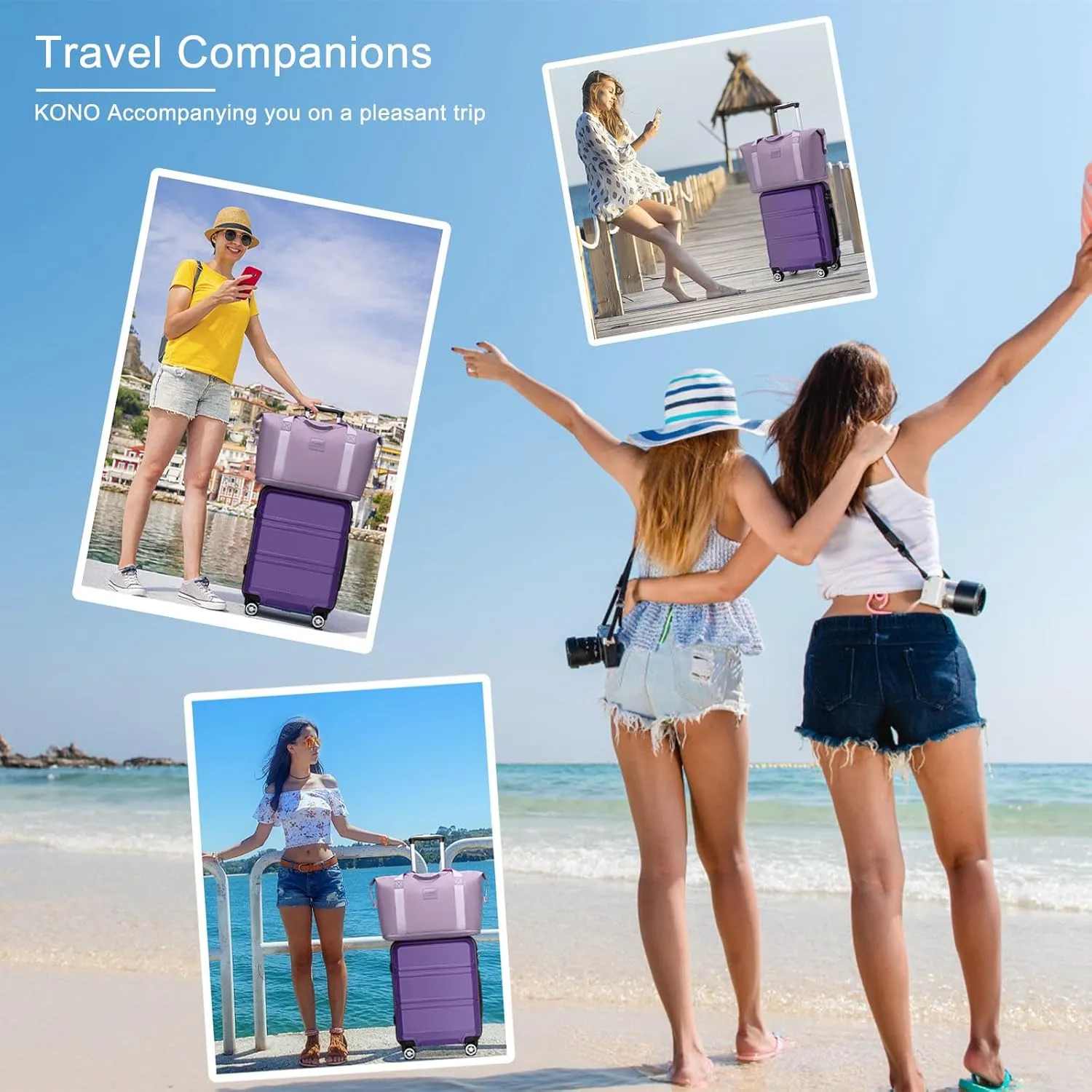 Kono Luggage Set 4 Piece Carry On Hardside Luggage with TSA Lock Spinner Wheels Carry On Suitcase Purple