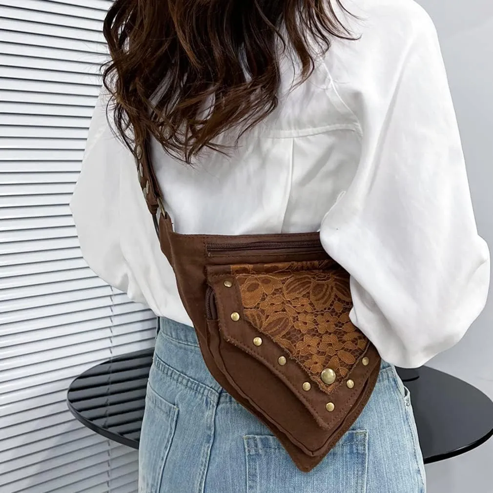 KPYWZER Thigh Drop Leg Bag for Women Men Fanny Pack Renaissance Faire Festival Lace Waist Bag Utility Hip Belt Waist Bags Womens Travel Outdoors Brown