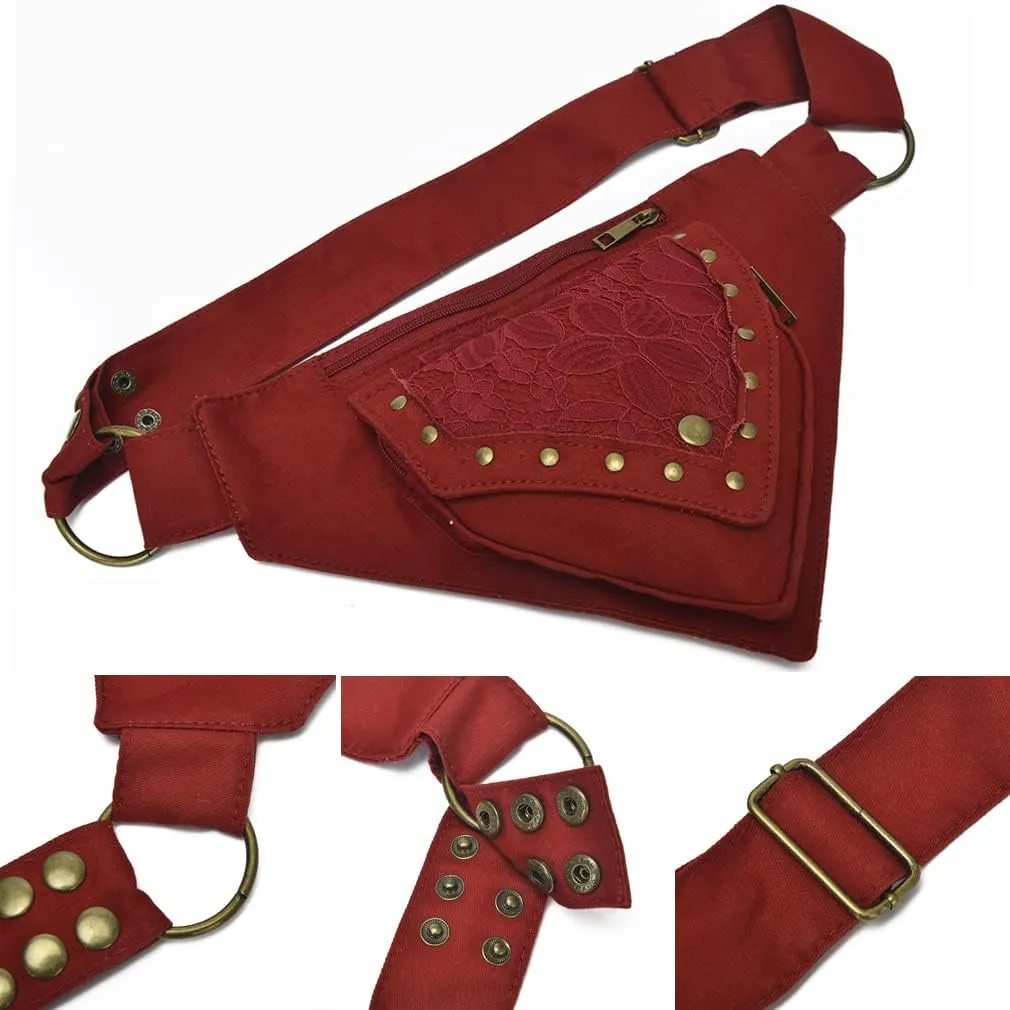 KPYWZER Thigh Drop Leg Bag for Women Men Fanny Pack Renaissance Faire Festival Lace Waist Bag Utility Hip Belt Waist Bags Womens Travel Outdoors Maroon