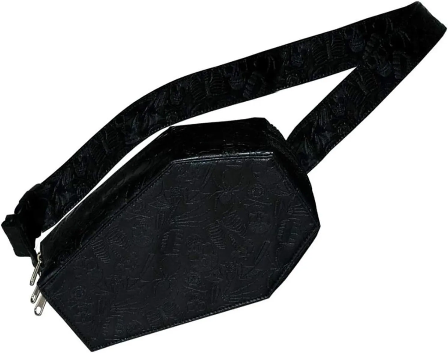 Kreepsville 666 Coffin Hip Pouch! Vegan Leather Fanny Pack! Design With Spooky Embossed Graphics! Black Leather Waist Bag!
