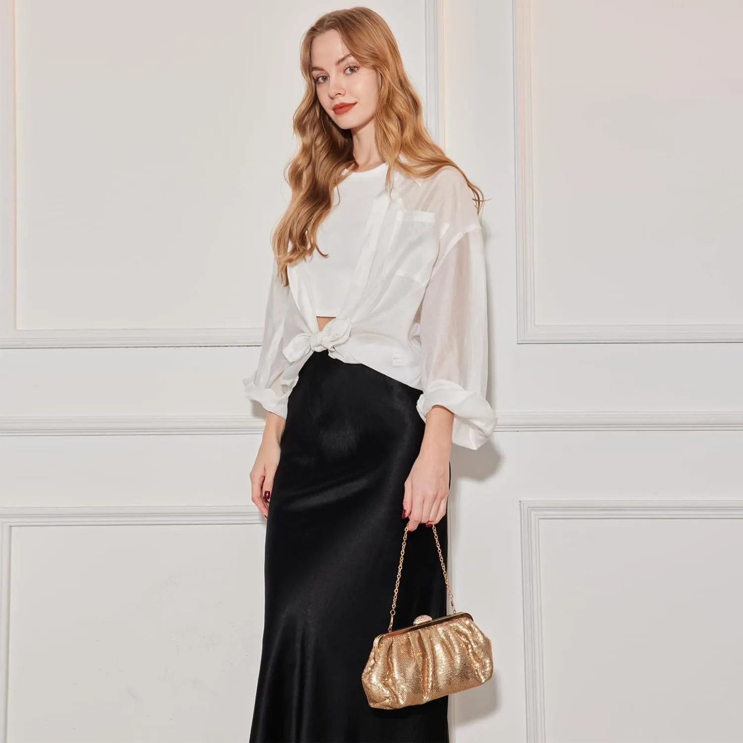 Kseymeir Evening Clutch Purse for Women Cloud Evening Bag Ruched Sequin Glitter Handbags