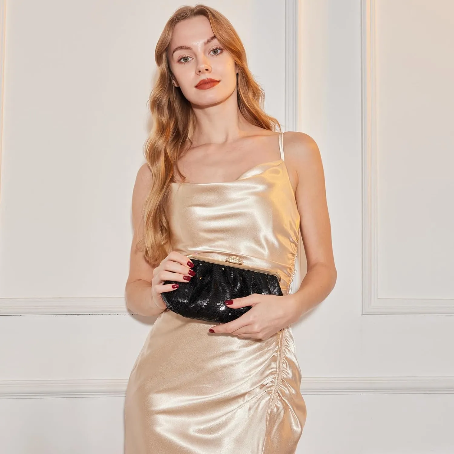 Kseymeir Evening Clutch Purse for Women Cloud Evening Bag Ruched Sequin Glitter Handbags