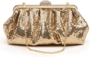 Kseymeir Evening Clutch Purse for Women Cloud Evening Bag Ruched Sequin Glitter Handbags