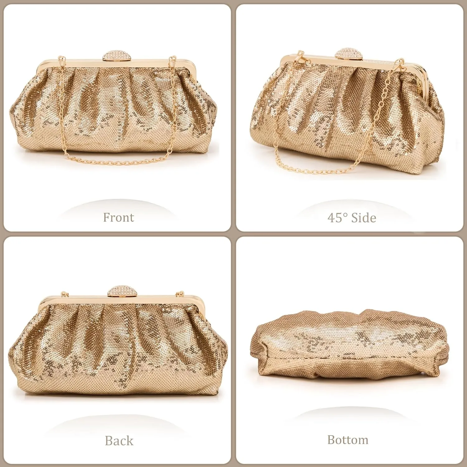 Kseymeir Evening Clutch Purse for Women Cloud Evening Bag Ruched Sequin Glitter Handbags