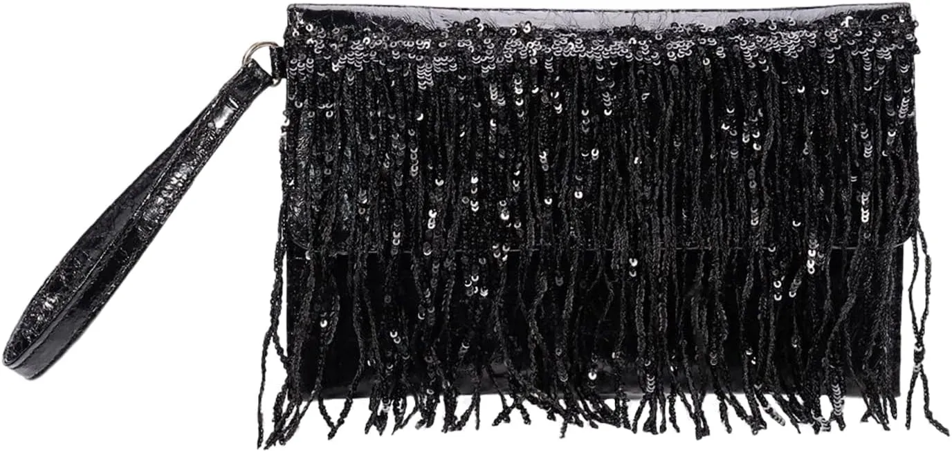 KUANG! Women Sparkling Glitter Evening Clutch Handbag Clutch Bag Sequin Tassels Purse Handbags for Party
