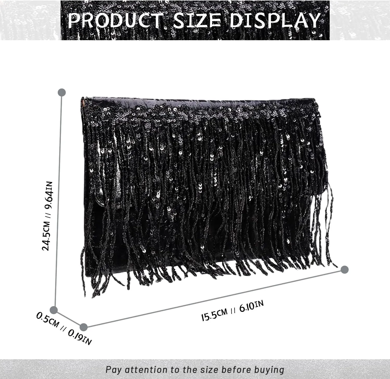 KUANG! Women Sparkling Glitter Evening Clutch Handbag Clutch Bag Sequin Tassels Purse Handbags for Party