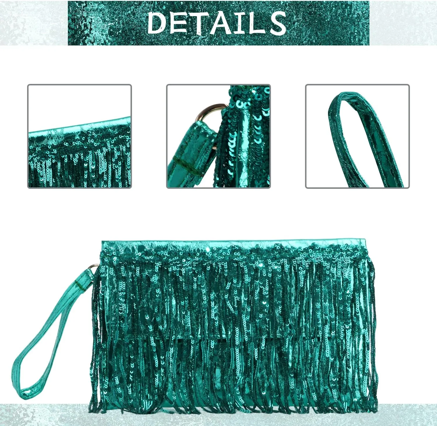 KUANG! Women Sparkling Glitter Evening Clutch Handbag Clutch Bag Sequin Tassels Purse Handbags for Party