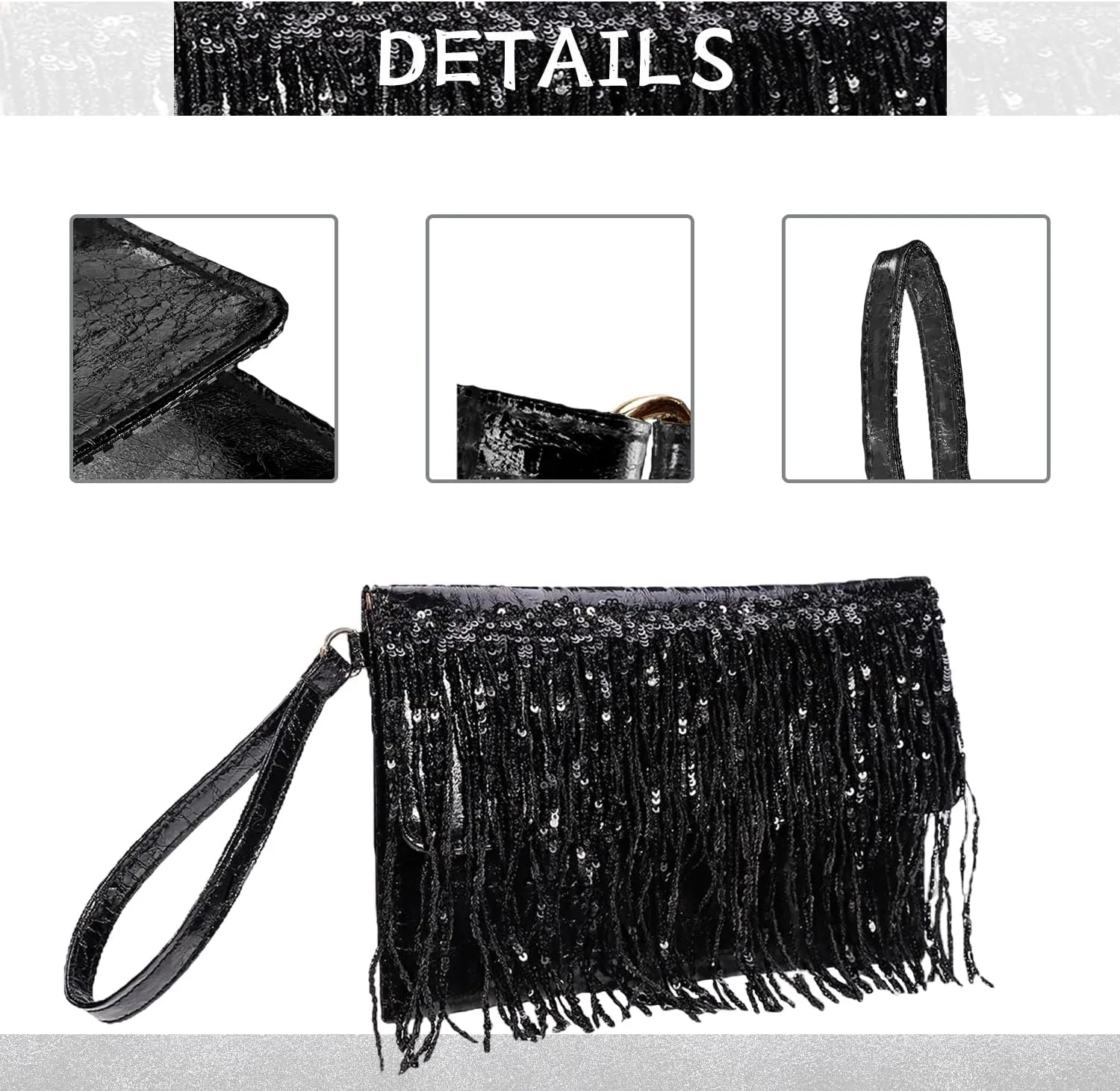 KUANG! Women Sparkling Glitter Evening Clutch Handbag Clutch Bag Sequin Tassels Purse Handbags for Party