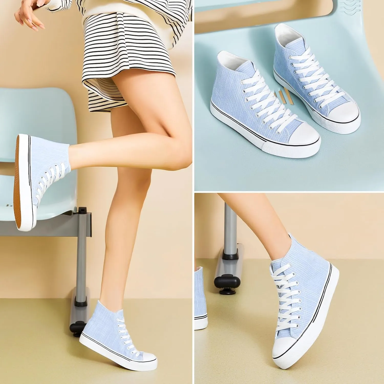 kufeiti Womens Canvas High Top Sneakers Fashion Hightop Tennis Shoes Lace Up Casual Walking Shoes