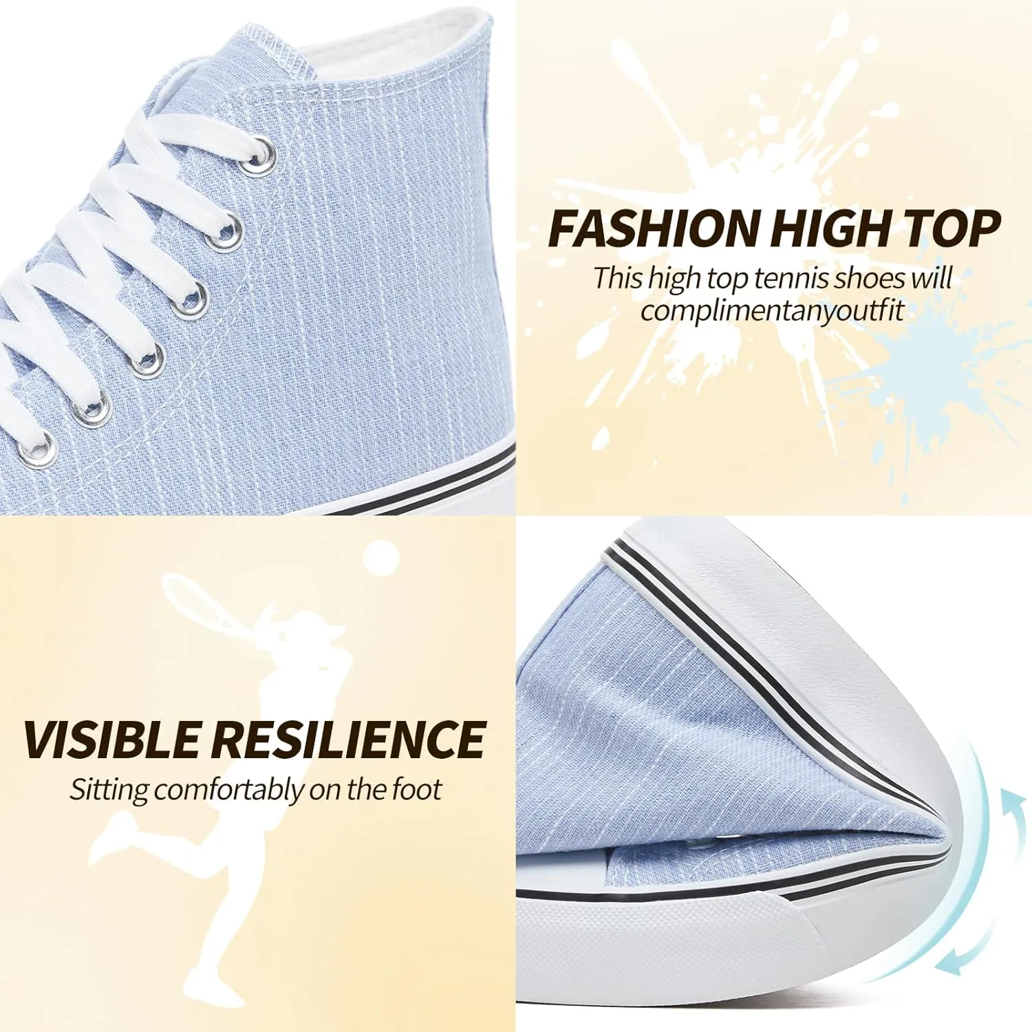 kufeiti Womens Canvas High Top Sneakers Fashion Hightop Tennis Shoes Lace Up Casual Walking Shoes