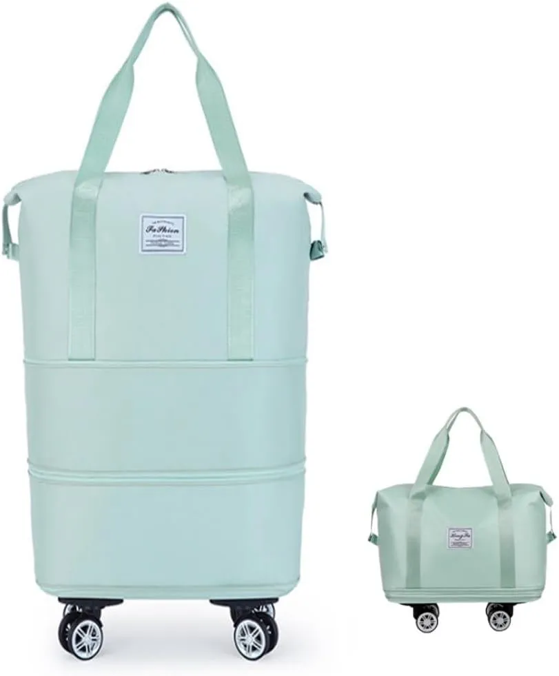 Kulken Travel Bag with Wheels, Foldable and Expandable Rolling Tote Bag, Large Capacity Detachable Universal Wheel Duffle Bag(Green)