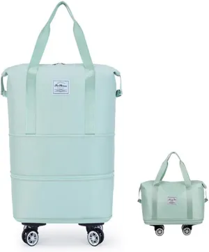 Kulken Travel Bag with Wheels, Foldable and Expandable Rolling Tote Bag, Large Capacity Detachable Universal Wheel Duffle Bag(Green)