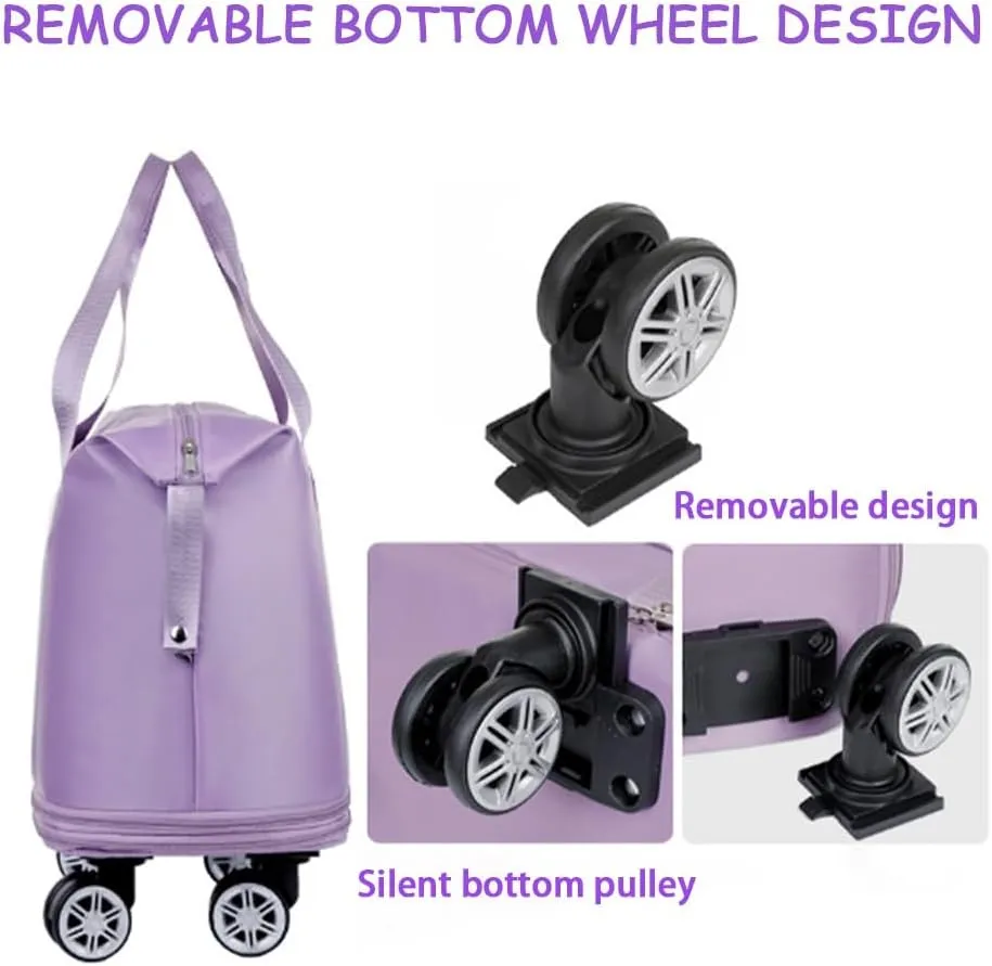 Kulken Travel Bag with Wheels, Foldable and Expandable Rolling Tote Bag, Large Capacity Detachable Universal Wheel Duffle Bag(Green)