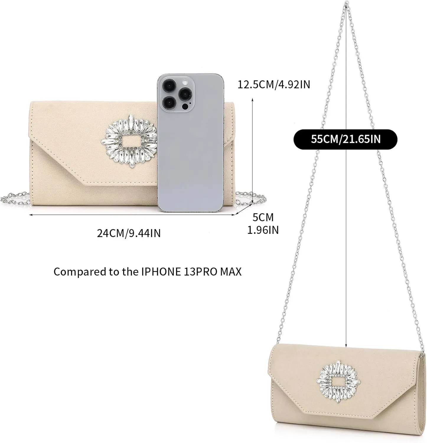 Labair Clutch Purses for Women Evening Wedding Party Cocktail Prom Suede Handbag Crossbody Shoulder Bag