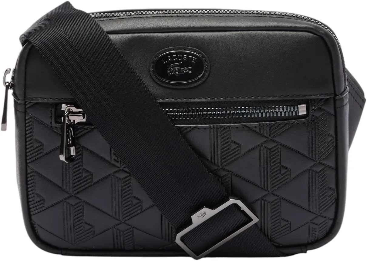 Lacoste Embossed Monogram Shoulder Bag, Black, One Size