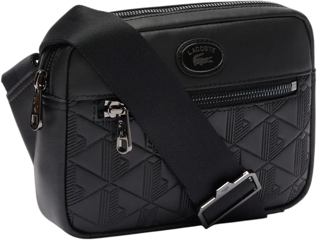 Lacoste Embossed Monogram Shoulder Bag, Black, One Size