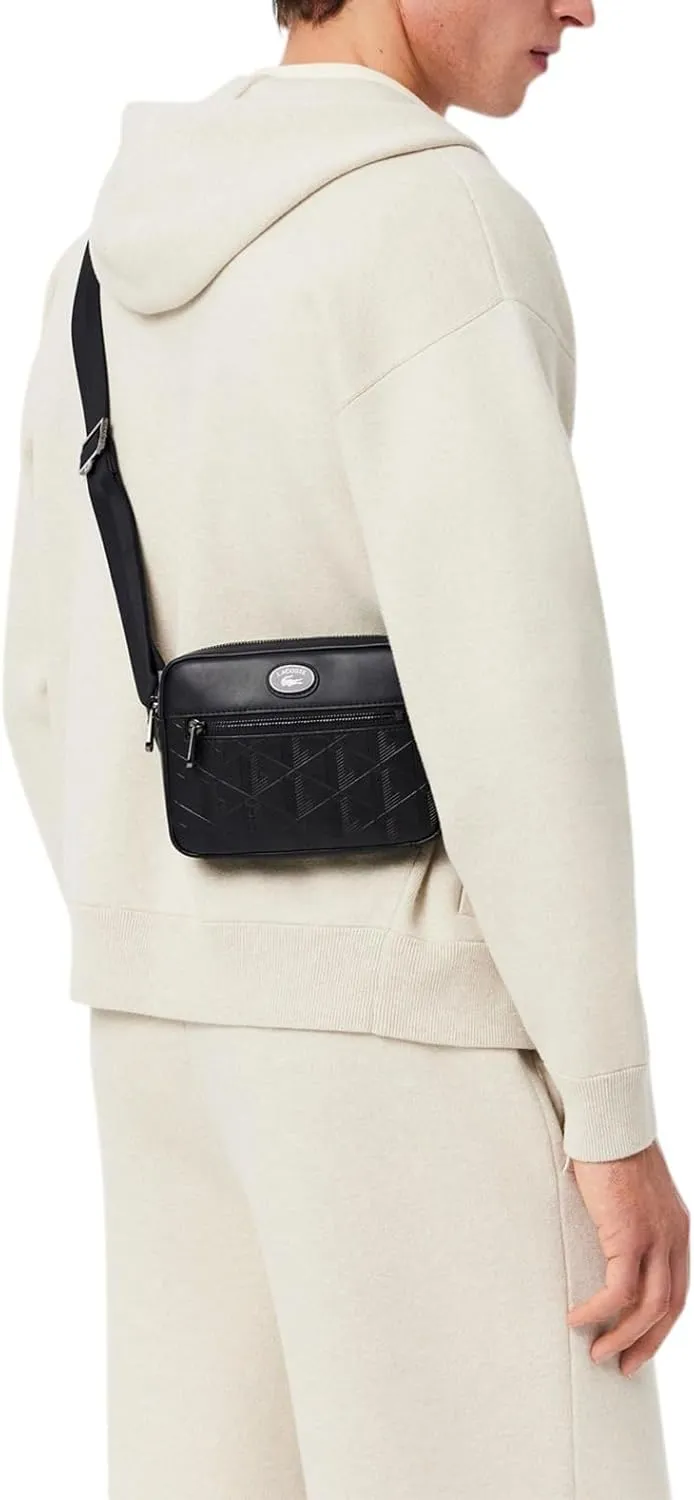 Lacoste Embossed Monogram Shoulder Bag, Black, One Size