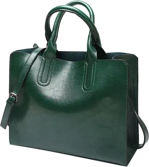 Ladies Shoulder Bag Fashion Solid Color Vintage Zipper Large Capacity Shoulder Handbag Leather Bags (Green, One Size)