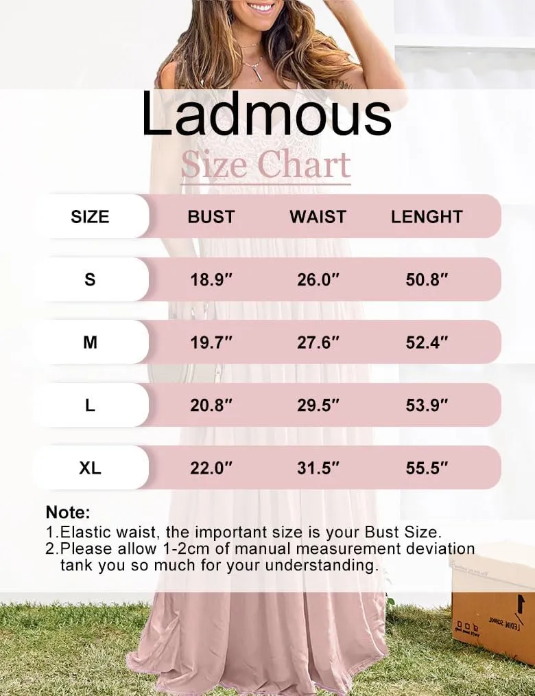 Ladmous Women's V Neck Floral Lace Wedding Dress Sleeveless Bridesmaid Evening Party Maxi Dress