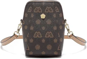 LAORENTOU Vegan Leather Crossbody Phone Bag for Women Leather Checkered Purse Monogram Shoulder Bags Small Crossbody Bags