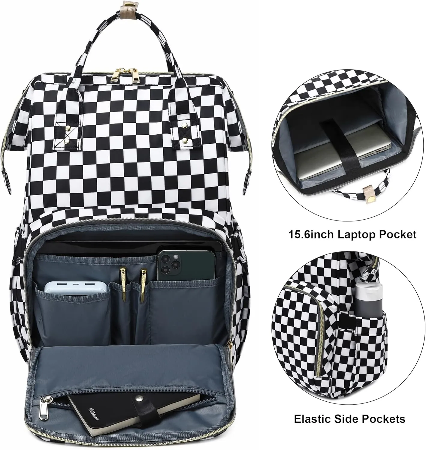 Laptop Backpack for Womens Girls, College Backpacks School Bag Bookbag 15.6 Inch Computer Backpack (Checkered)