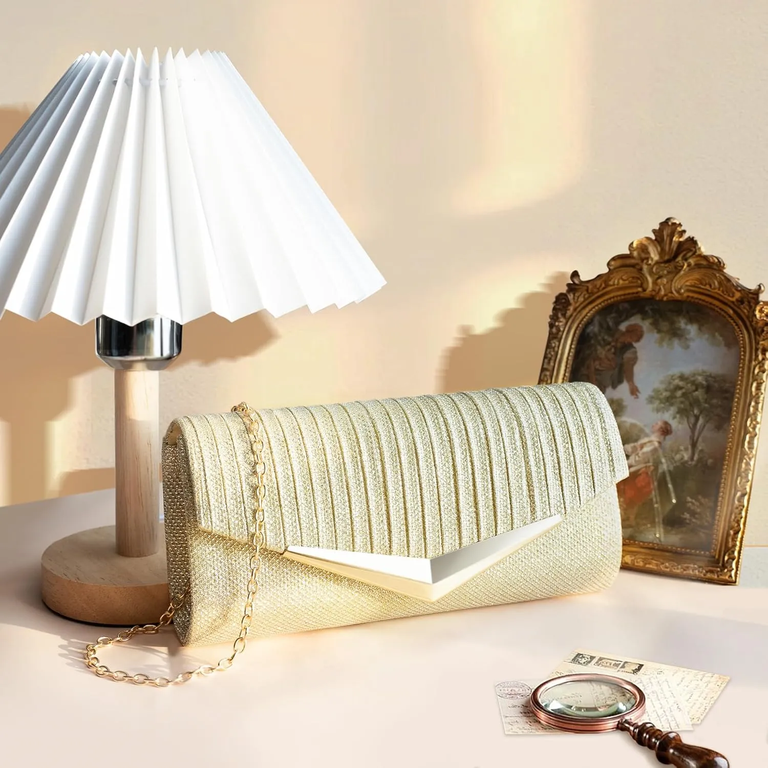 Larcenciel Clutch Purses for Women, Shiny Pleated Sequin Envelope Evening Bags for Mother's Day Gifts Party Prom