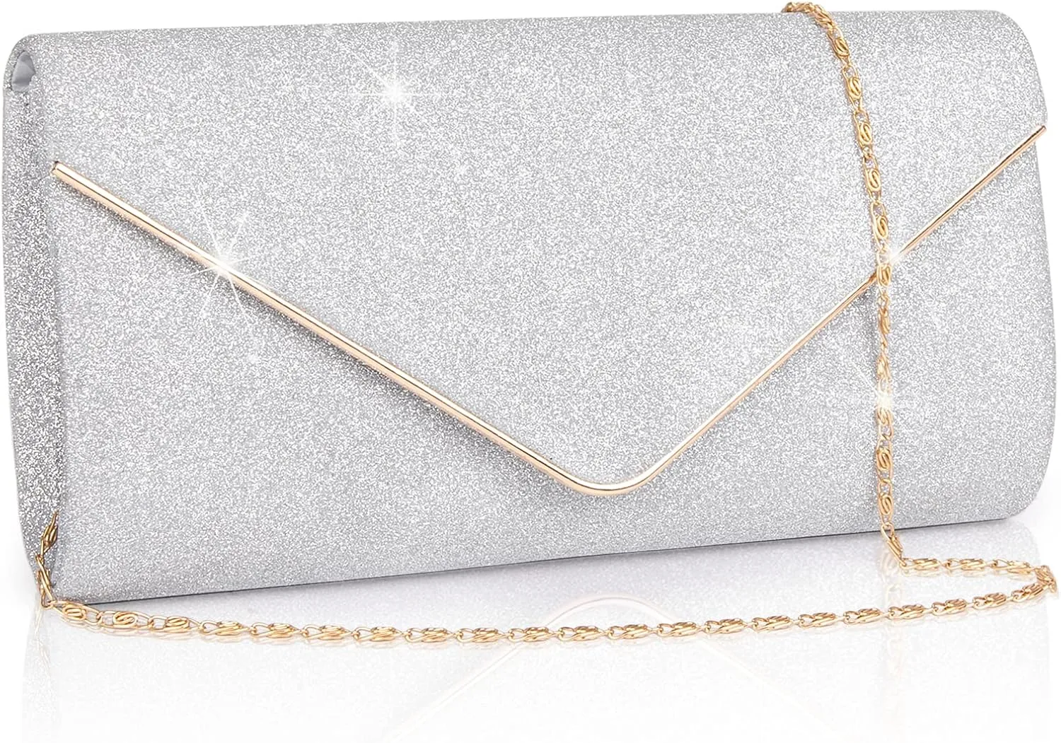 Larcenciel Clutch Purses for Women, Sparkling Envelope Evening Bag with Detachable Chain