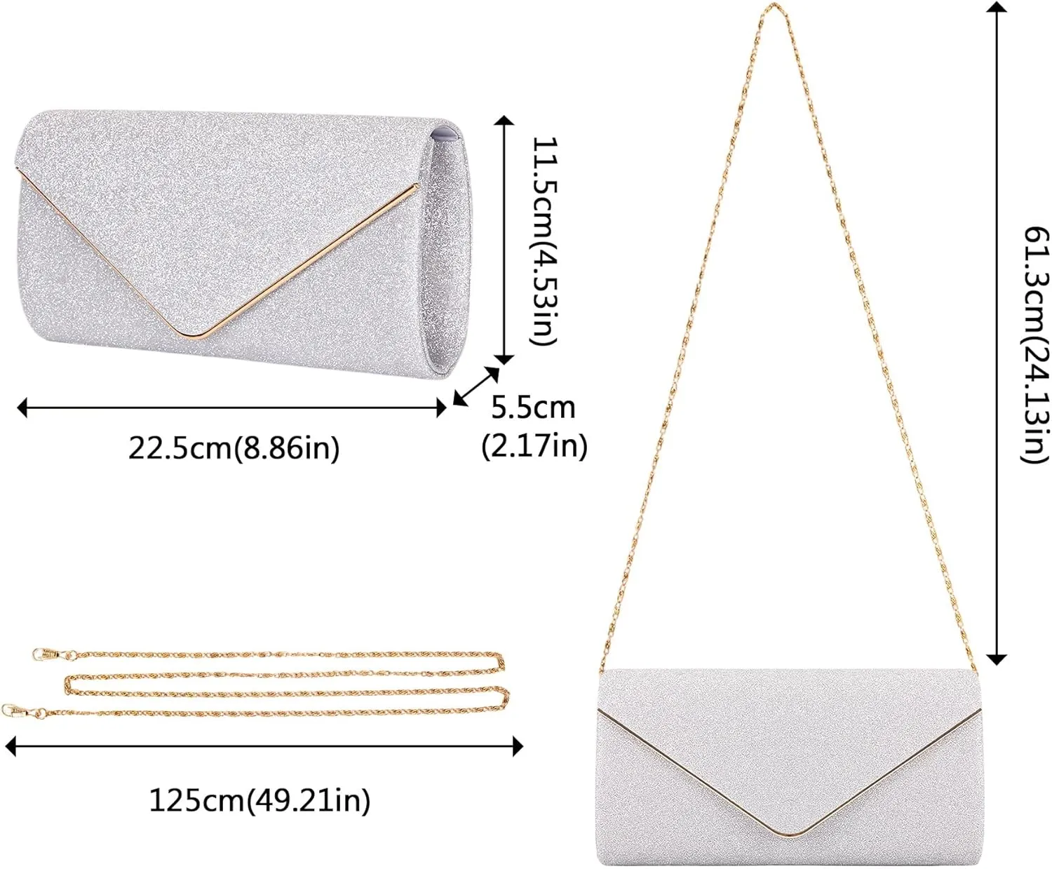 Larcenciel Clutch Purses for Women, Sparkling Envelope Evening Bag with Detachable Chain