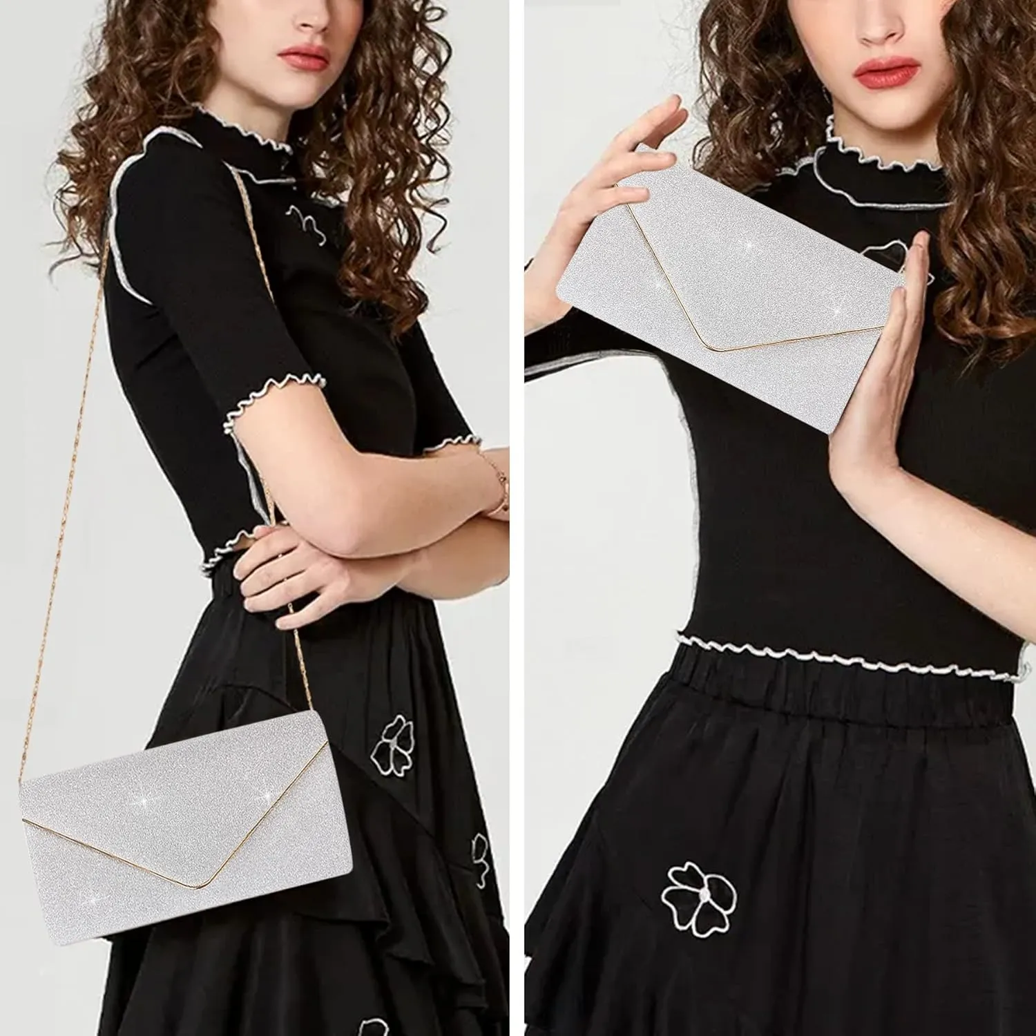 Larcenciel Clutch Purses for Women, Sparkling Envelope Evening Bag with Detachable Chain