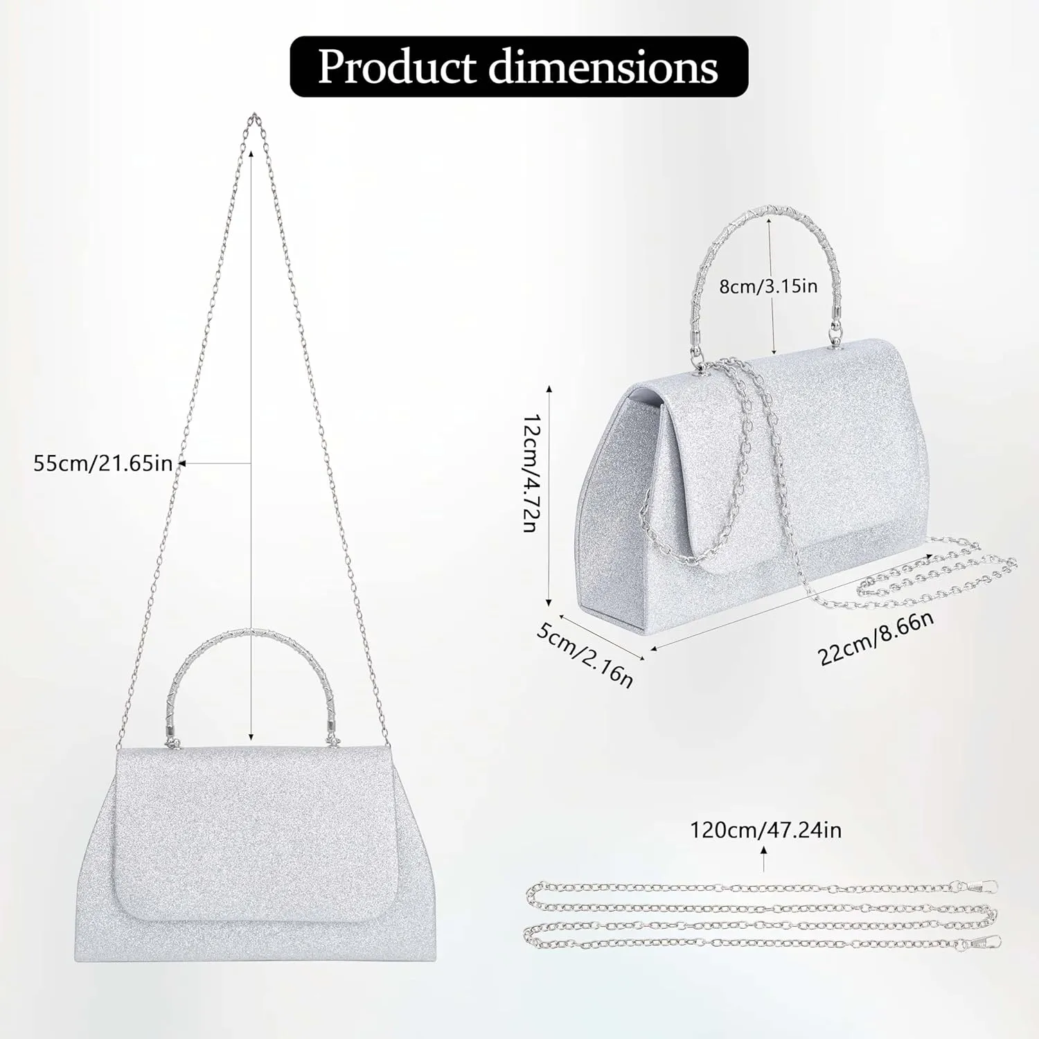Larcenciel Women's Evening Handbags, Glitter Top Handle Evening Clutch Purse w/Chain for Party Prom Wedding Cocktail Club