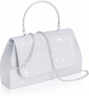 Larcenciel Women's Evening Handbags, Glitter Top Handle Evening Clutch Purse w/Chain for Party Prom Wedding Cocktail Club