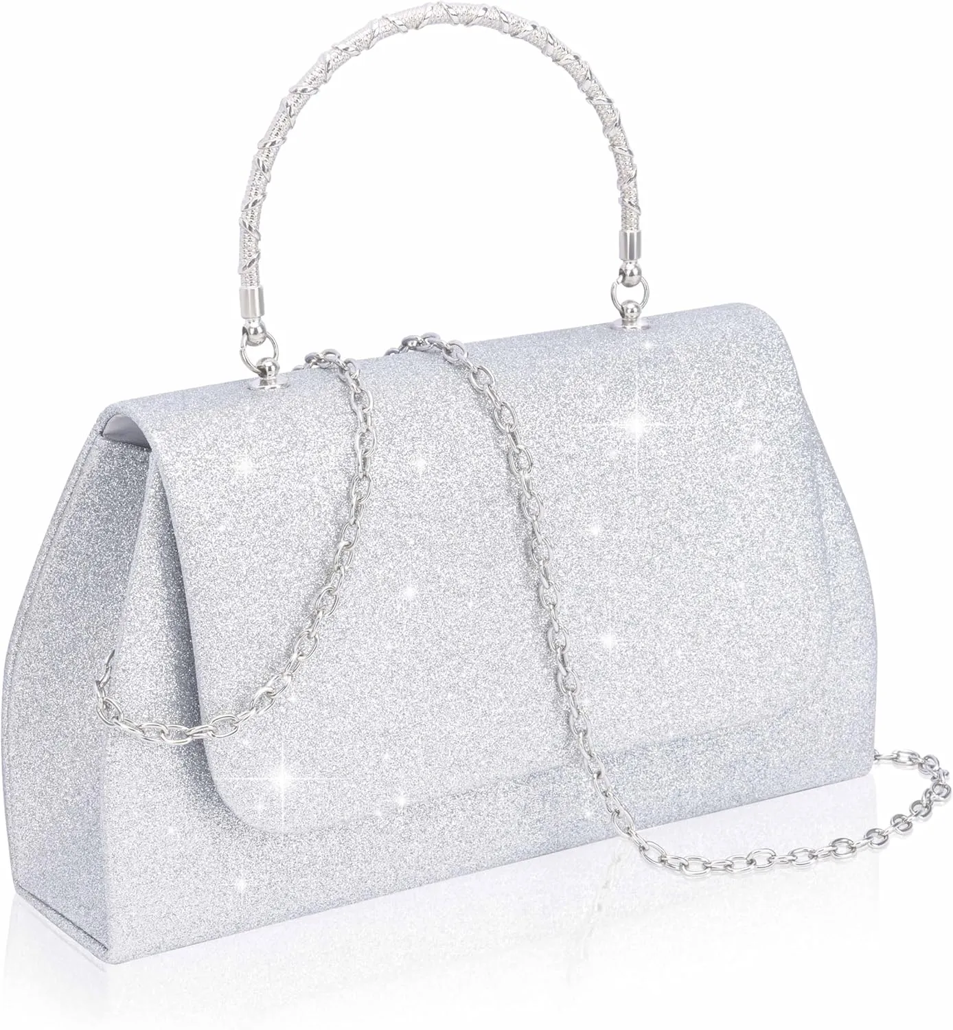Larcenciel Women's Evening Handbags, Glitter Top Handle Evening Clutch Purse w/Chain for Party Prom Wedding Cocktail Club