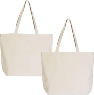 Large Canvas Tote bags with Zipper Natural Heavy 12oz DIY for Crafting, Ironing and Embroidering Reusable Grocery Washable Bag for Shopping, Wedding and Birthday