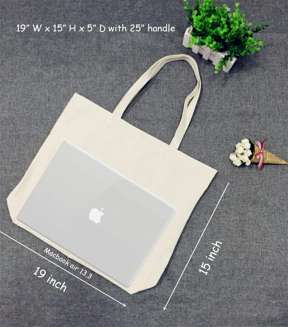 Large Canvas Tote bags with Zipper Natural Heavy 12oz DIY for Crafting, Ironing and Embroidering Reusable Grocery Washable Bag for Shopping, Wedding and Birthday