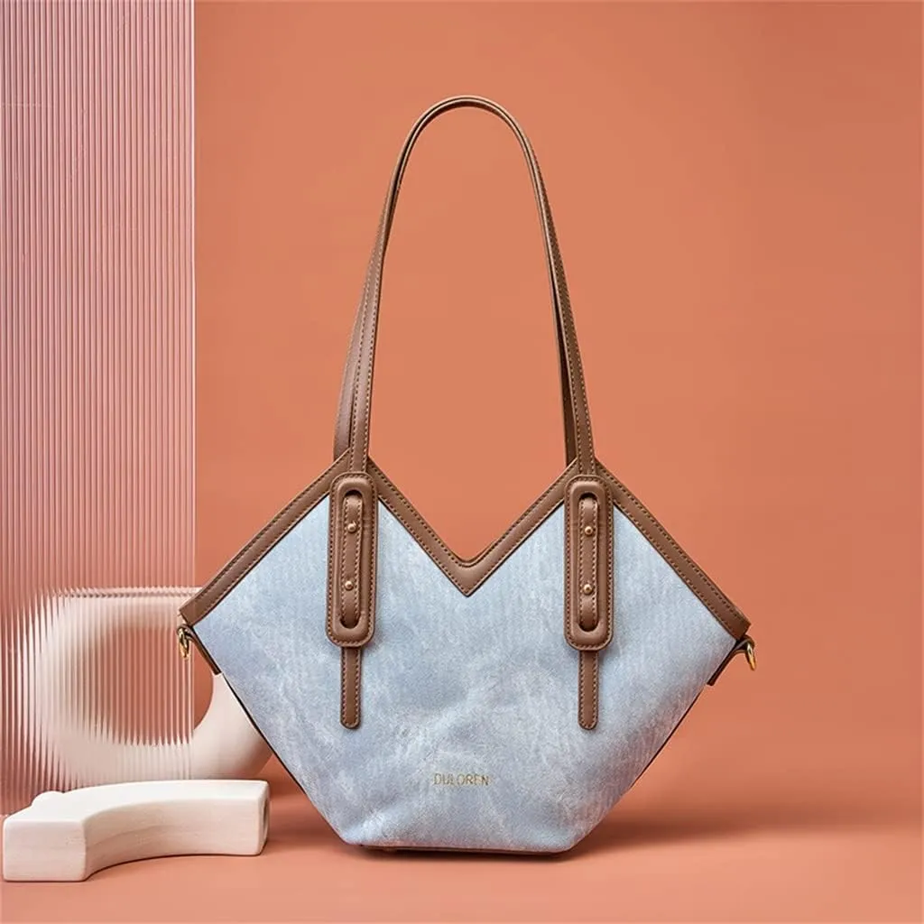 Large Capacity Care Bag Match Color Denim Shoulder Cross-body Female Bag Autumn Winter Shoulder Tote Bag