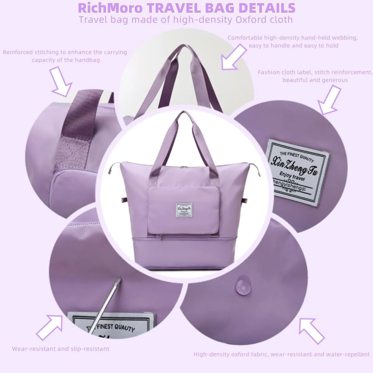 Large Capacity Foldable Travel Bag Expandable Collapsible Dry and Wet Separation Large Capacity Travel bag